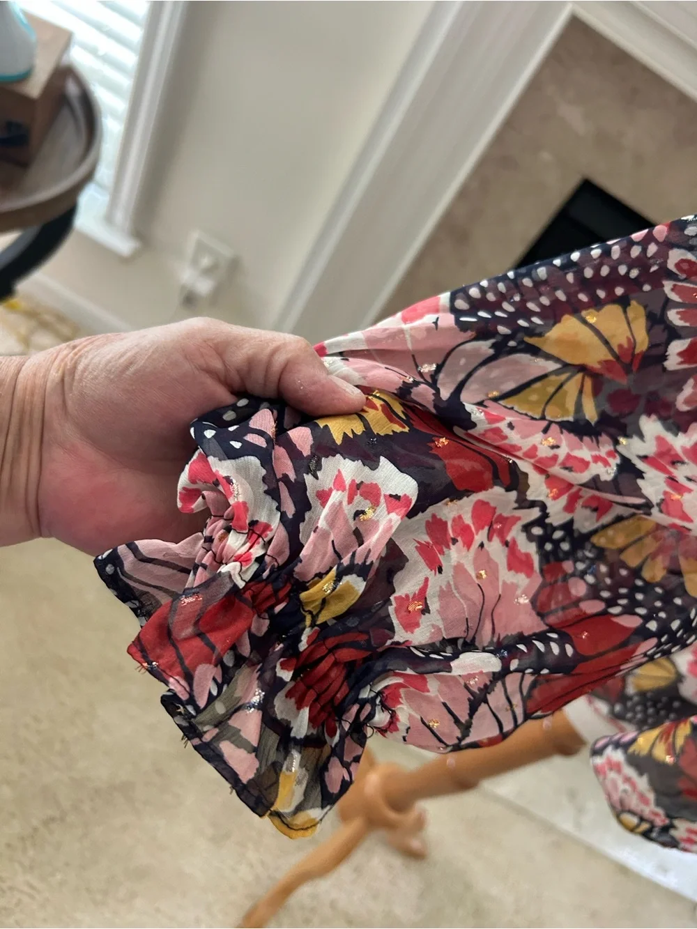 Boden Multi Floral Ruffle-Neck Blouse